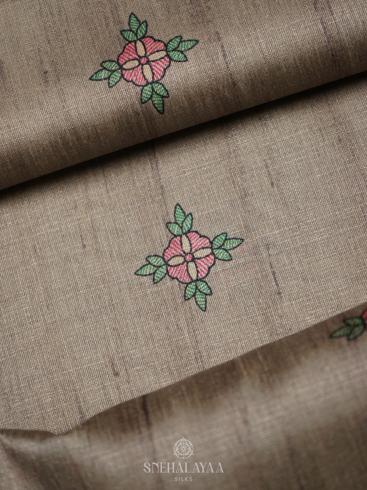 Beige Printed Madhubani Saree