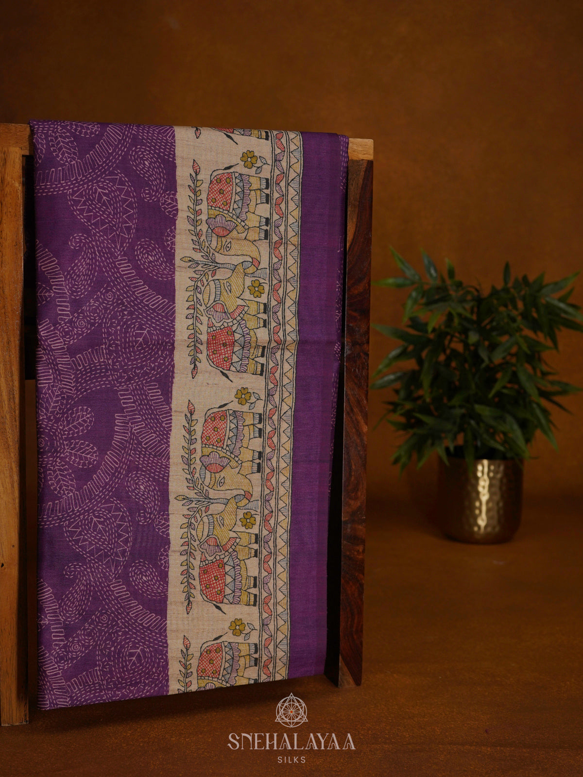 Purple Printed Madhubani Saree