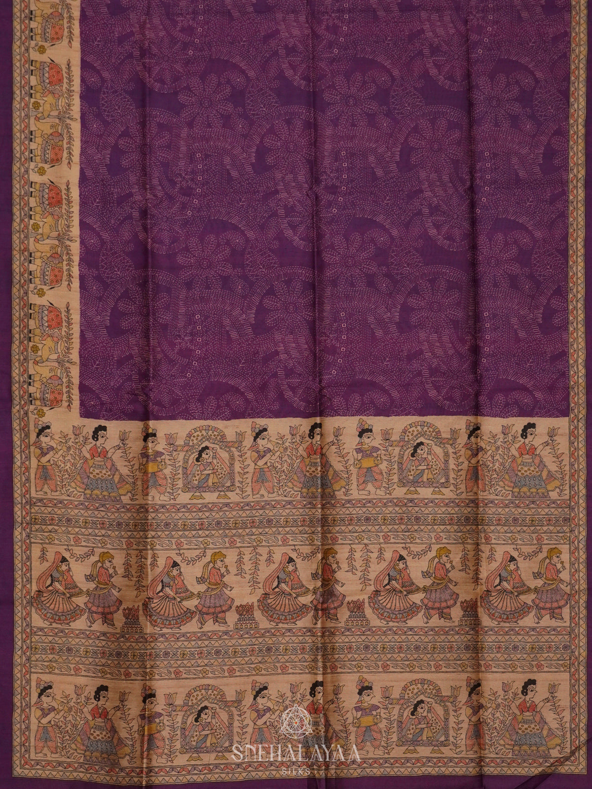 Purple Printed Madhubani Saree