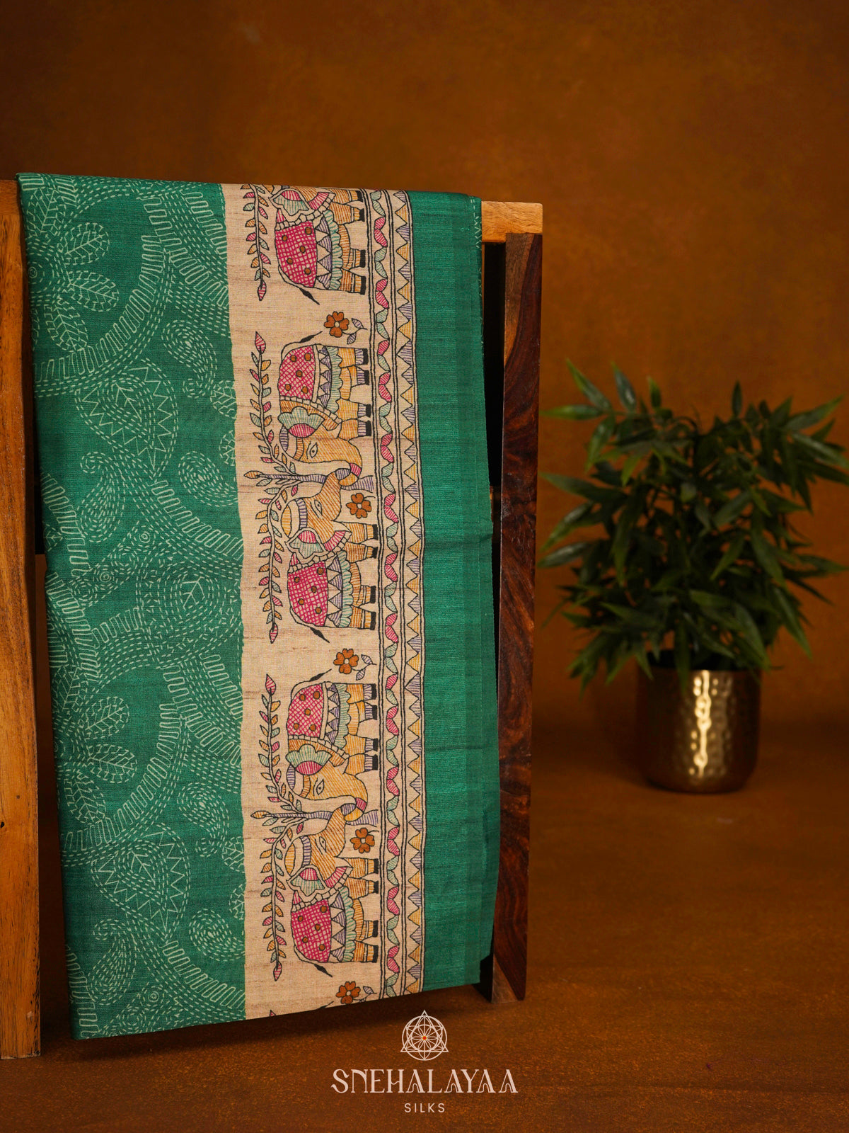 Green Printed Madhubani Saree