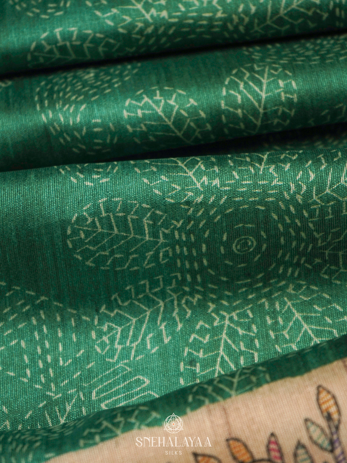 Green Printed Madhubani Saree