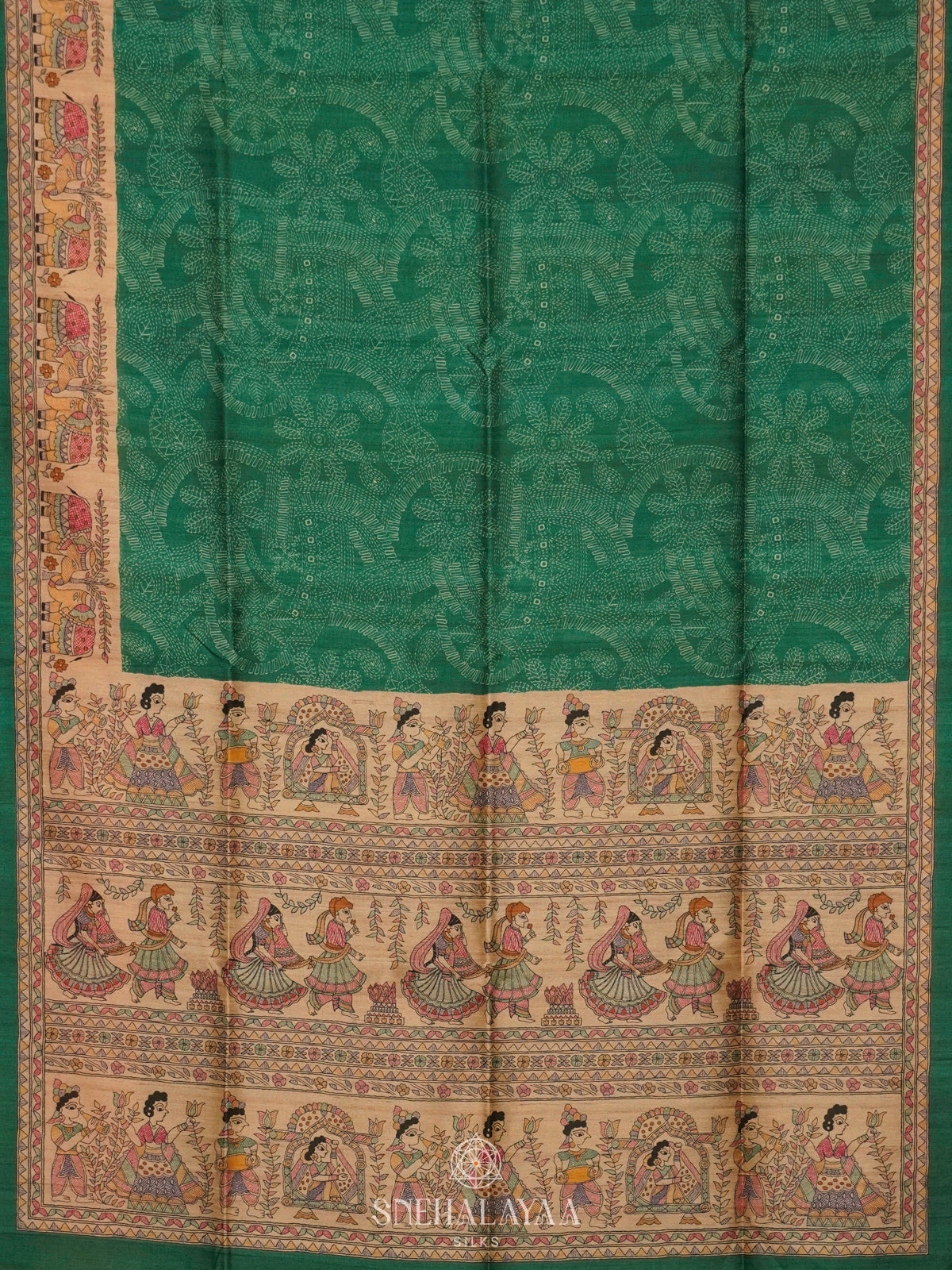 Green Printed Madhubani Saree