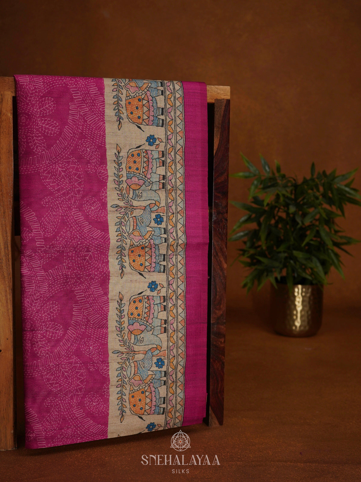 Pink Printed Madhubani Saree