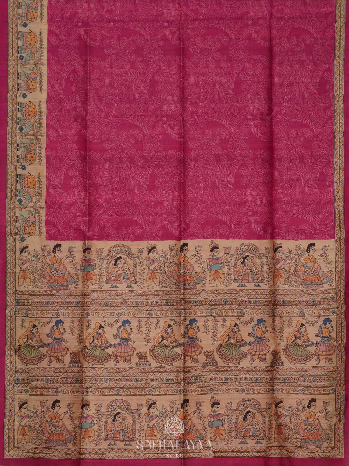 Pink Printed Madhubani Saree