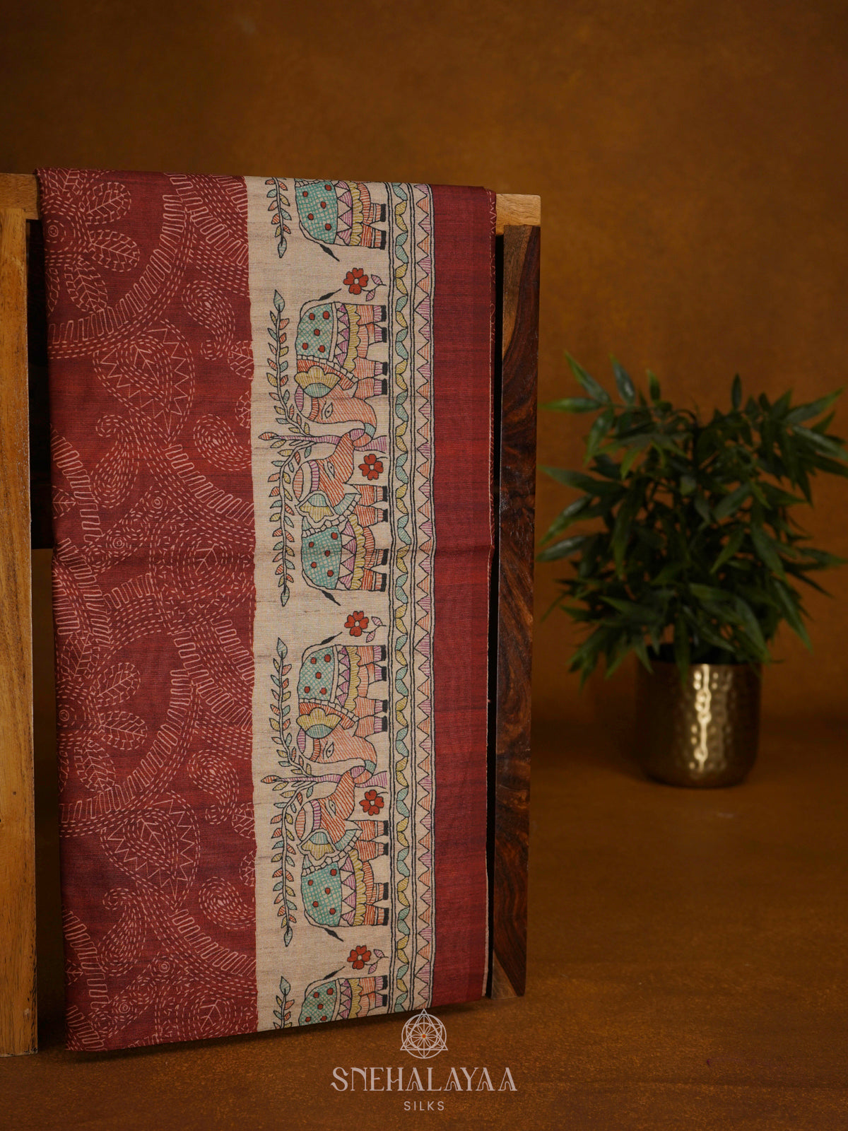 Maroon Printed Madhubani Saree
