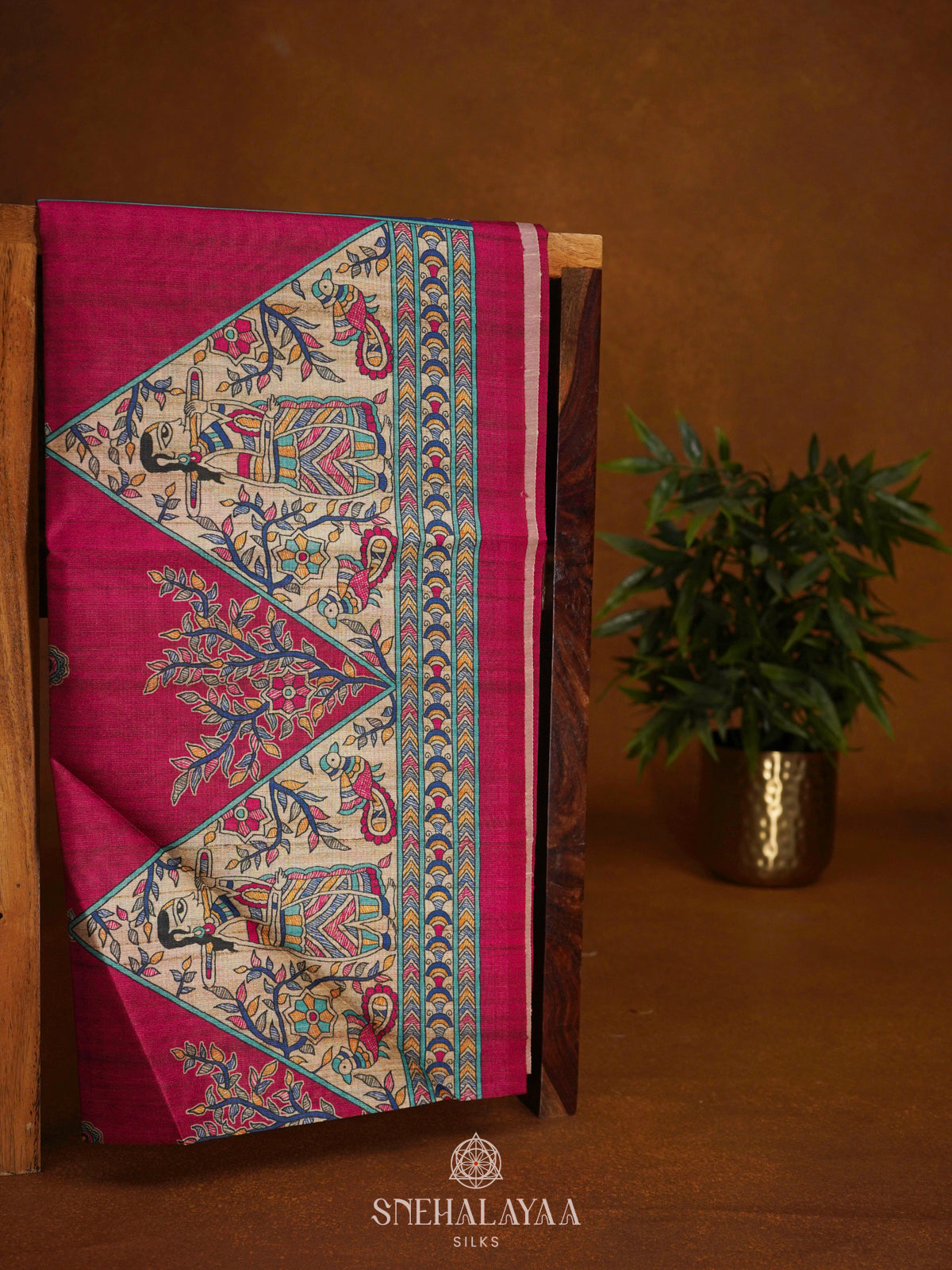 Pink Printed Madhubani Saree