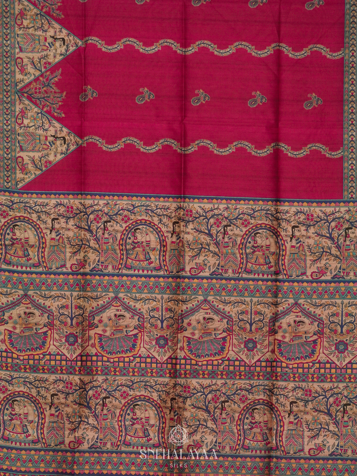 Pink Printed Madhubani Saree