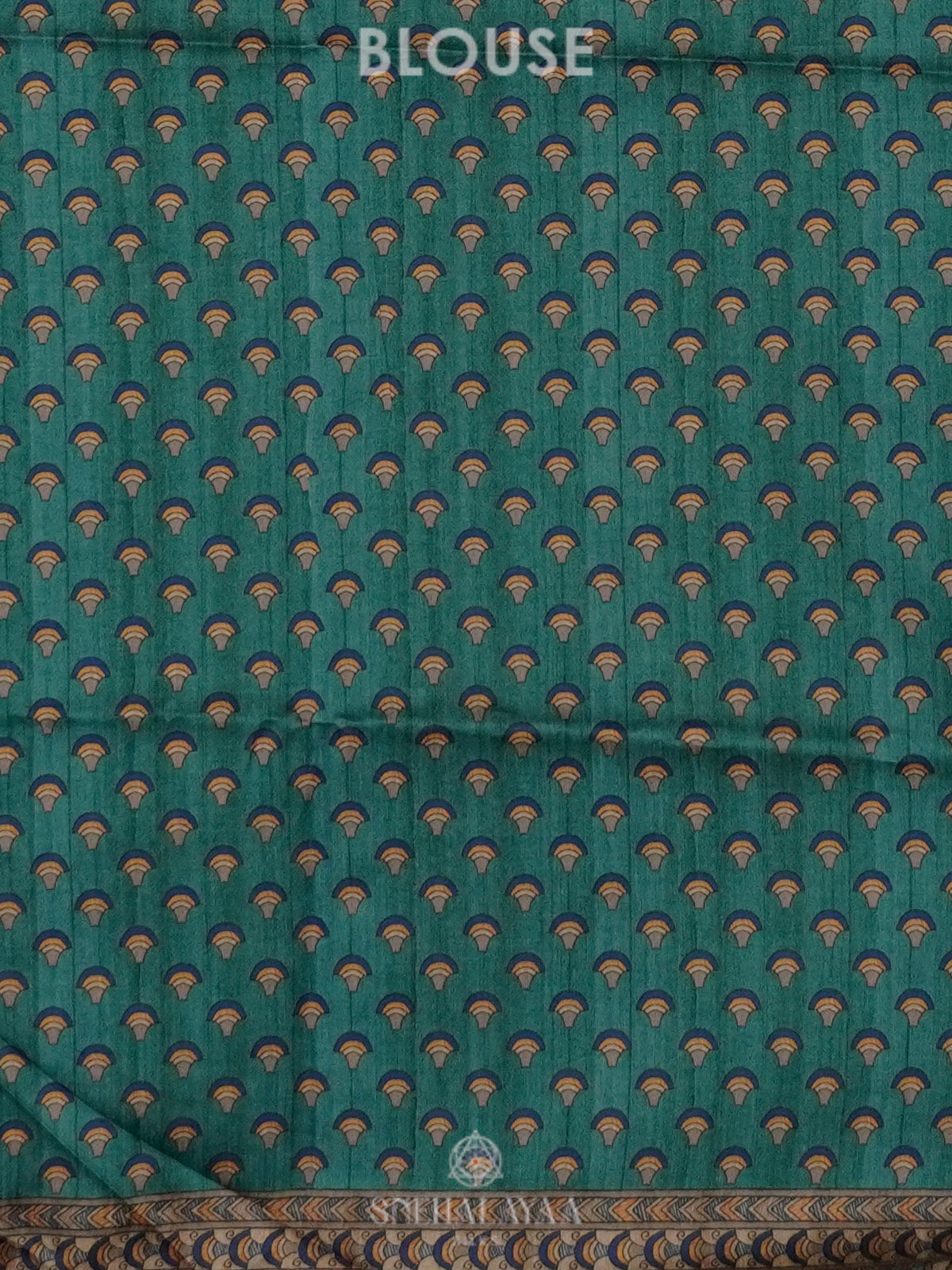 Teal Green Printed Madhubani Saree