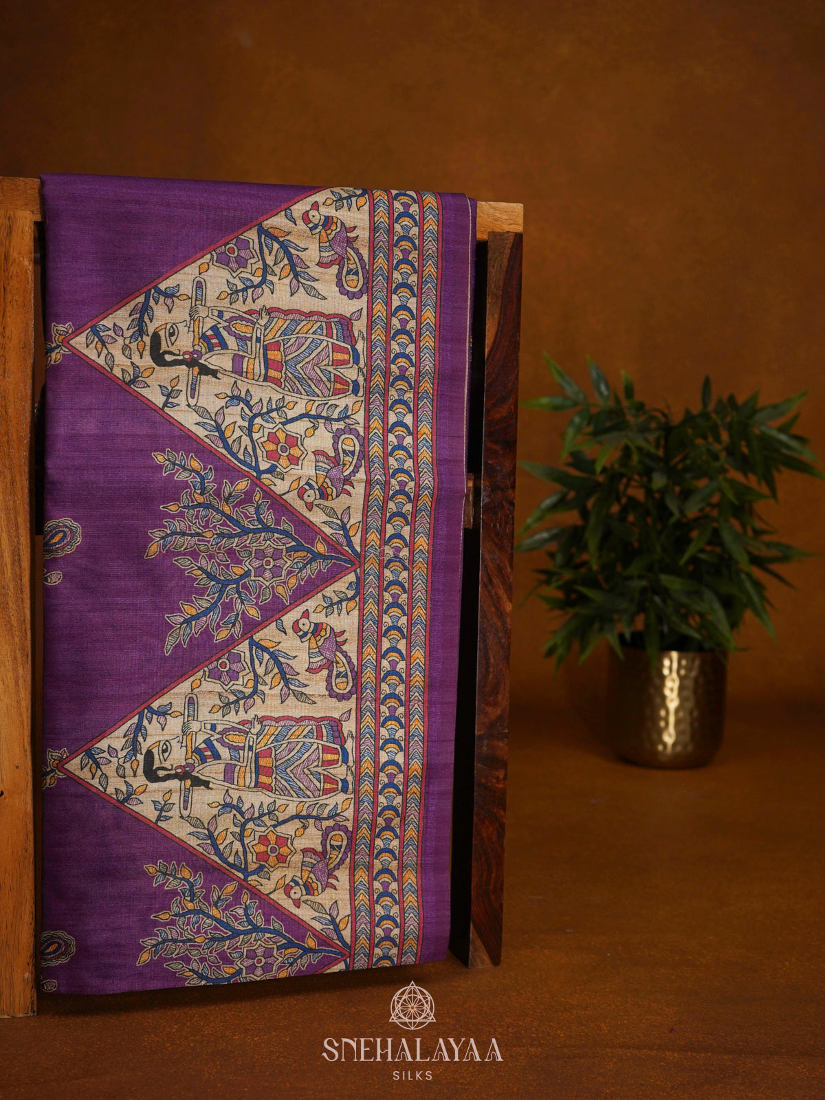 Purple Printed Madhubani Saree