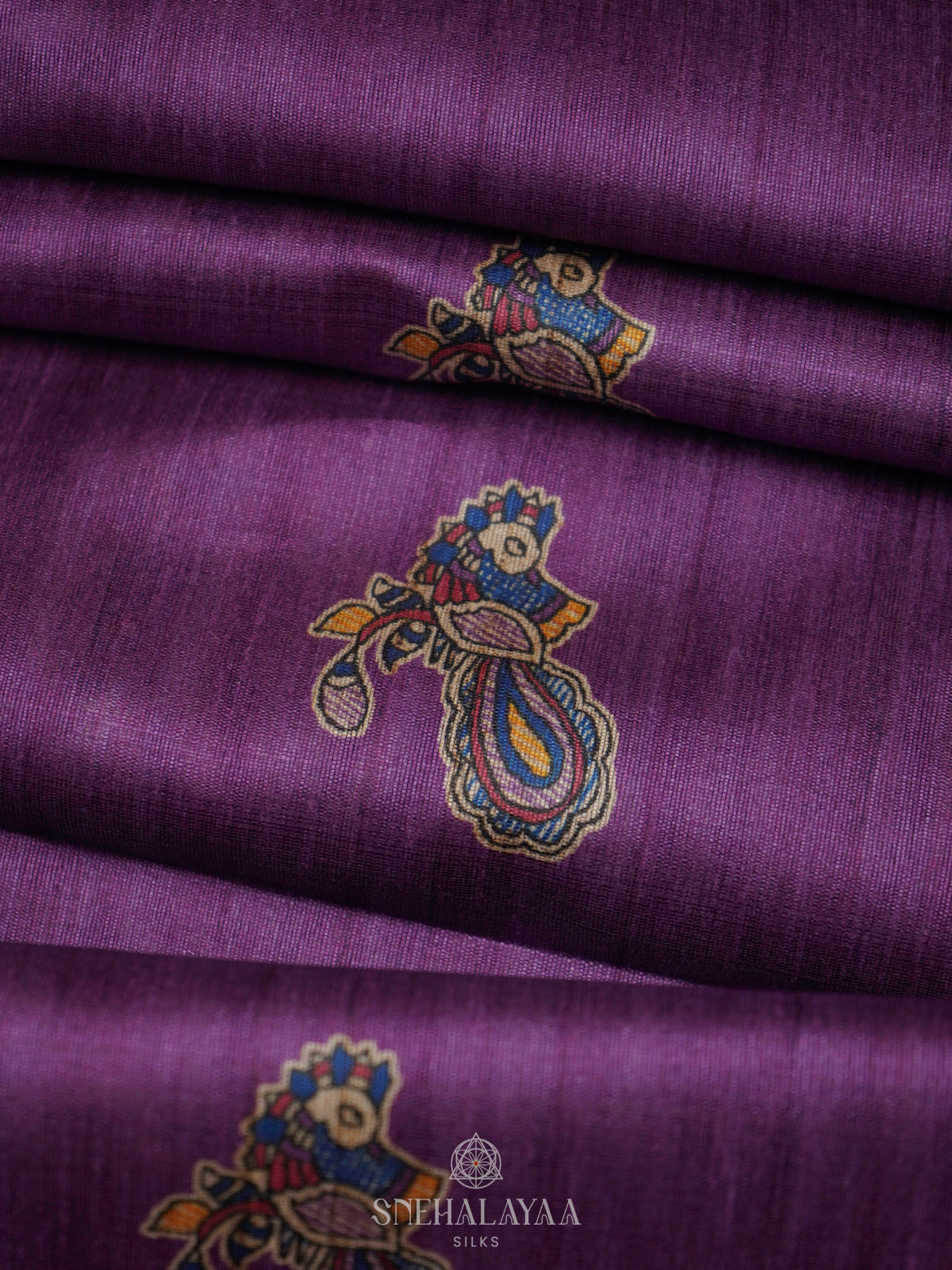 Purple Printed Madhubani Saree