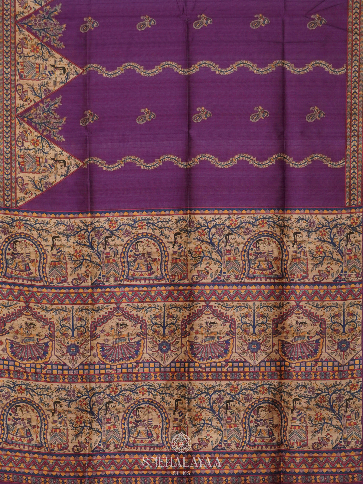 Purple Printed Madhubani Saree