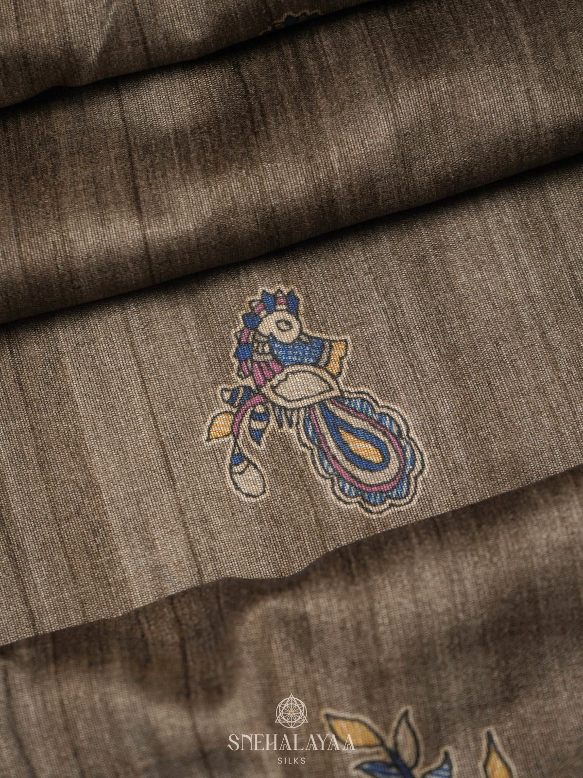 Brown Printed Madhubani Saree