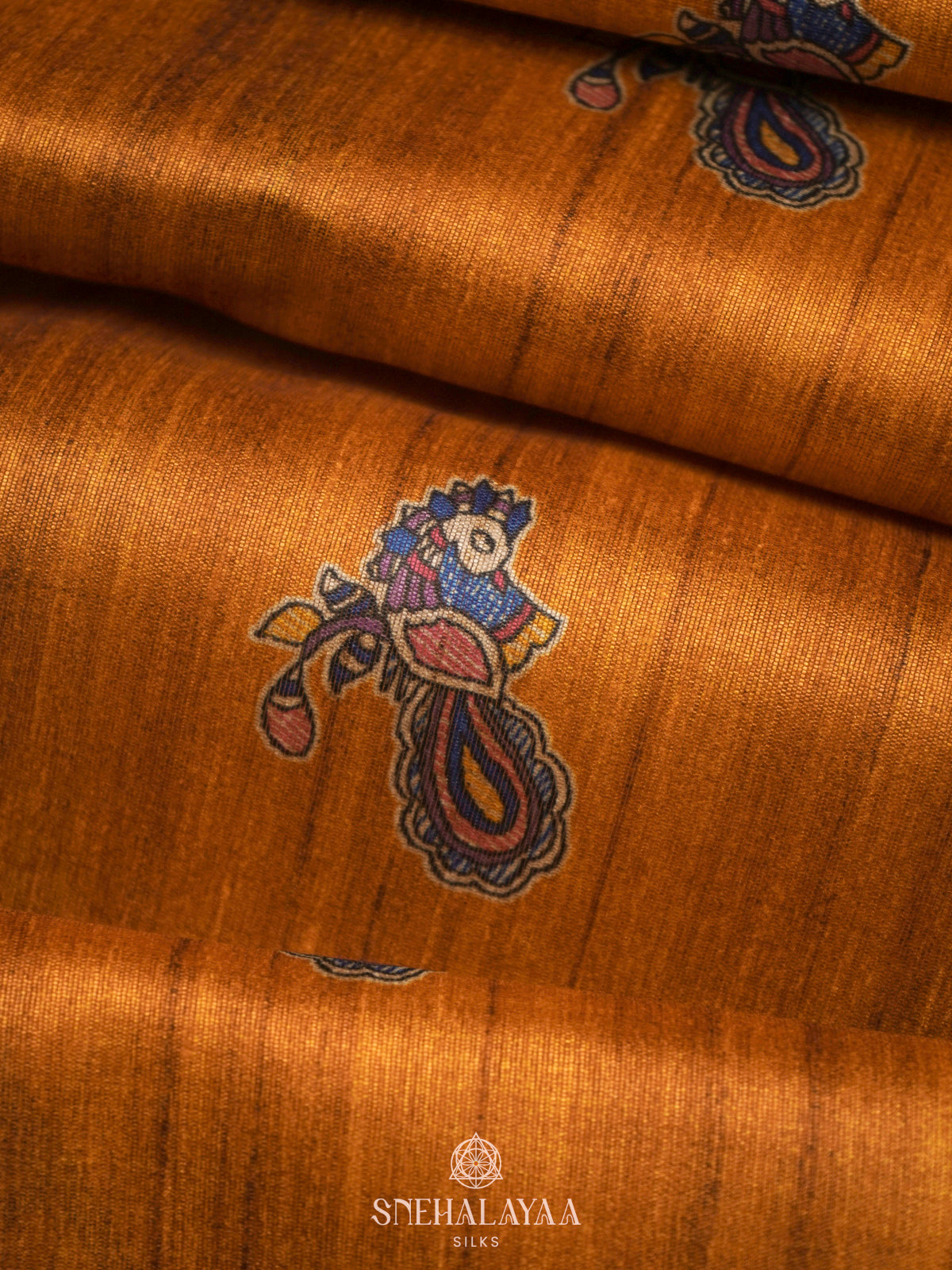 Orange Printed Madhubani Saree