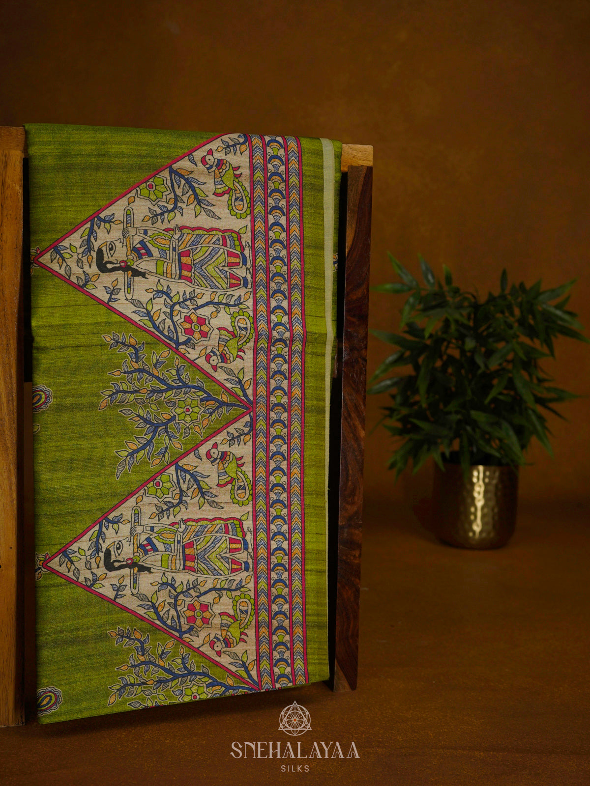 Green Printed Madhubani Saree
