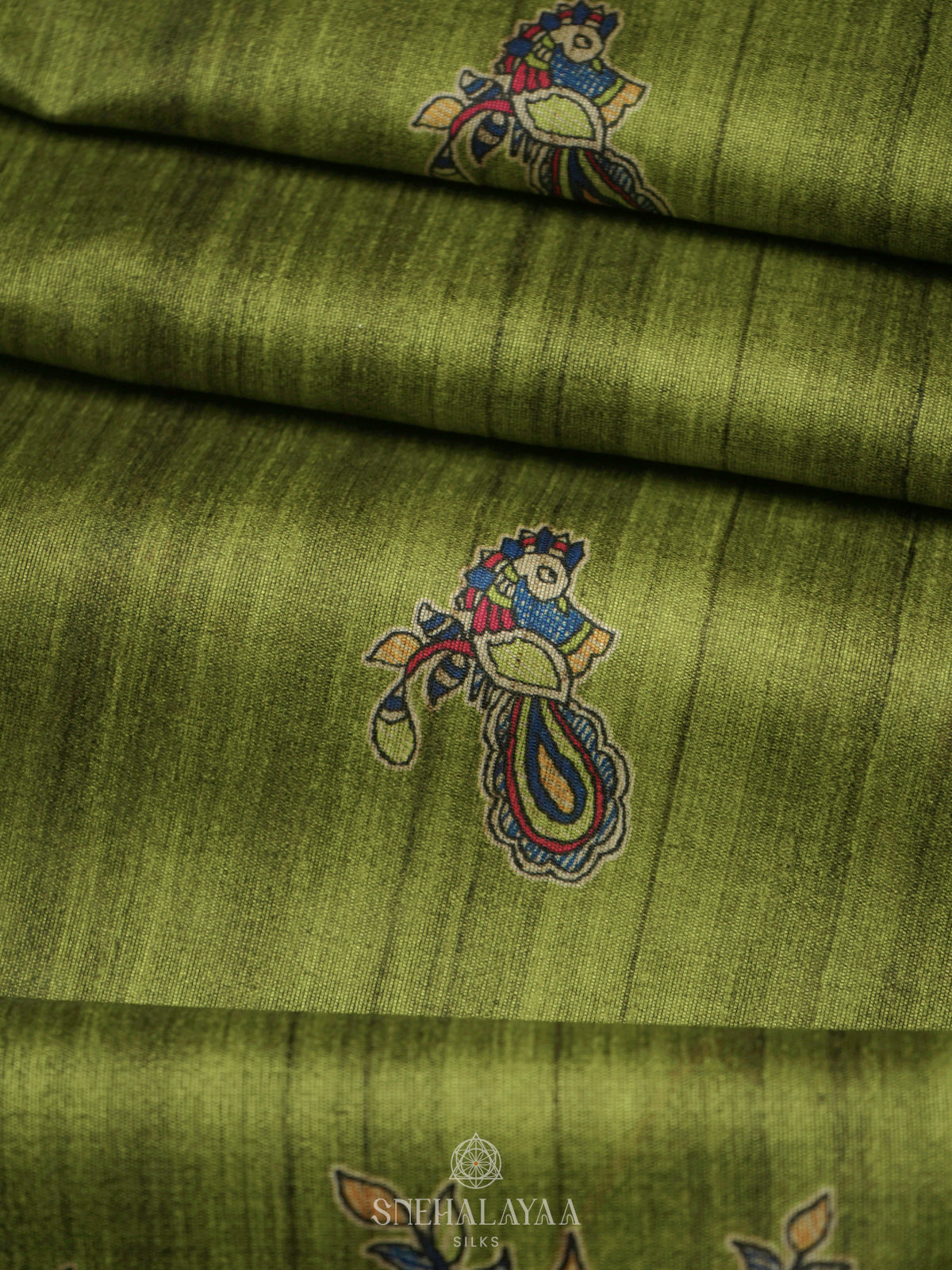 Green Printed Madhubani Saree