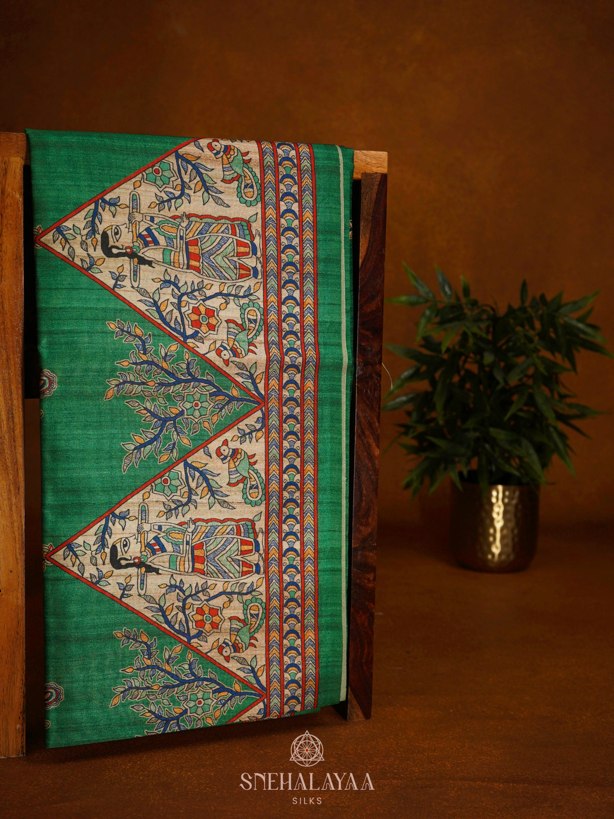 Forest Green Printed Madhubani Saree