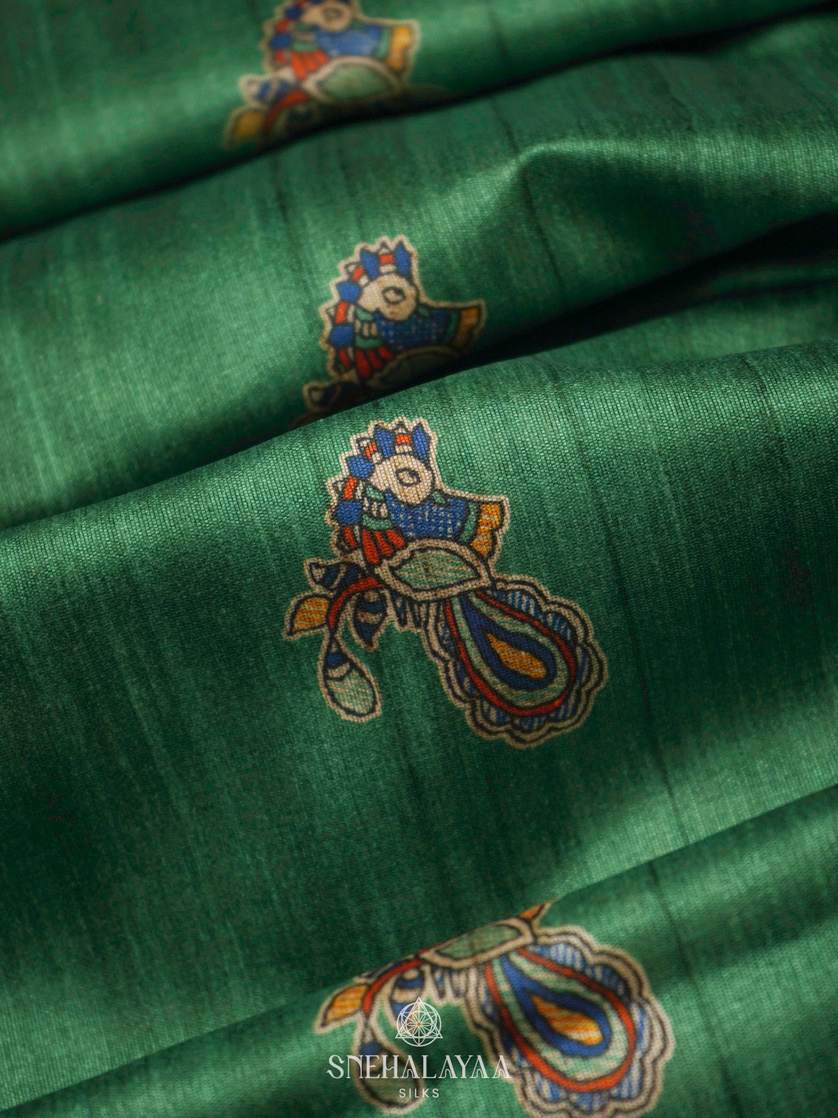 Forest Green Printed Madhubani Saree