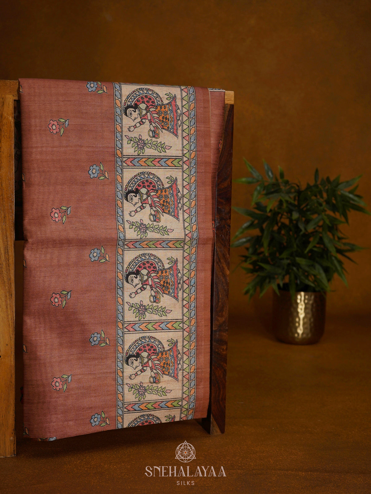 Brown Printed Madhubani Saree