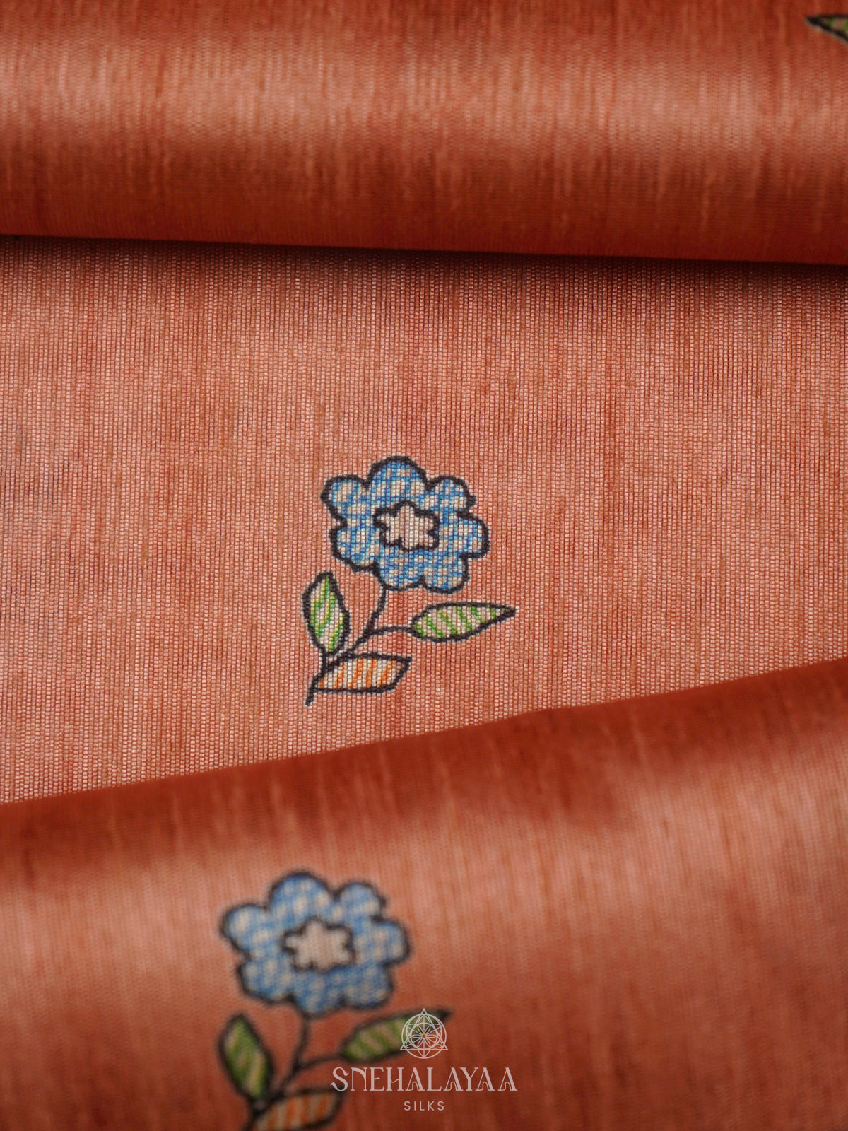 Peach Printed Madhubani Saree
