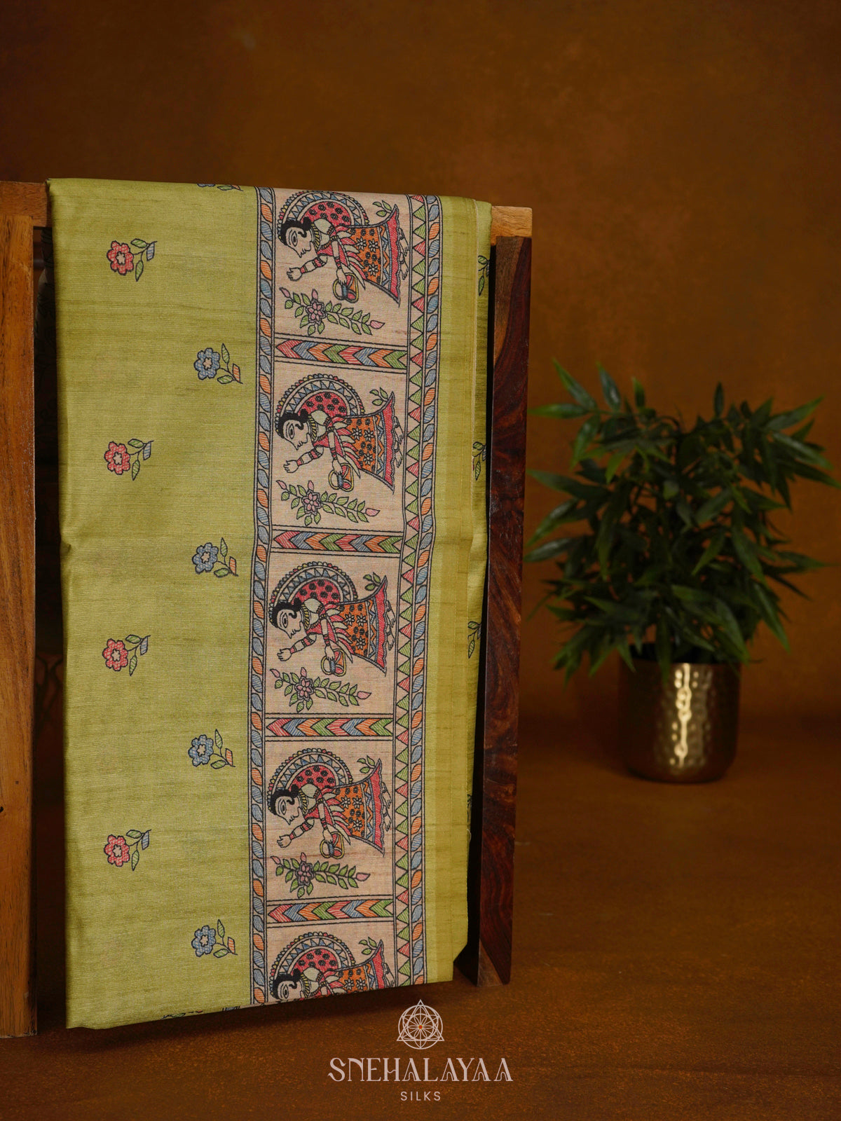 Green Printed Madhubani Saree