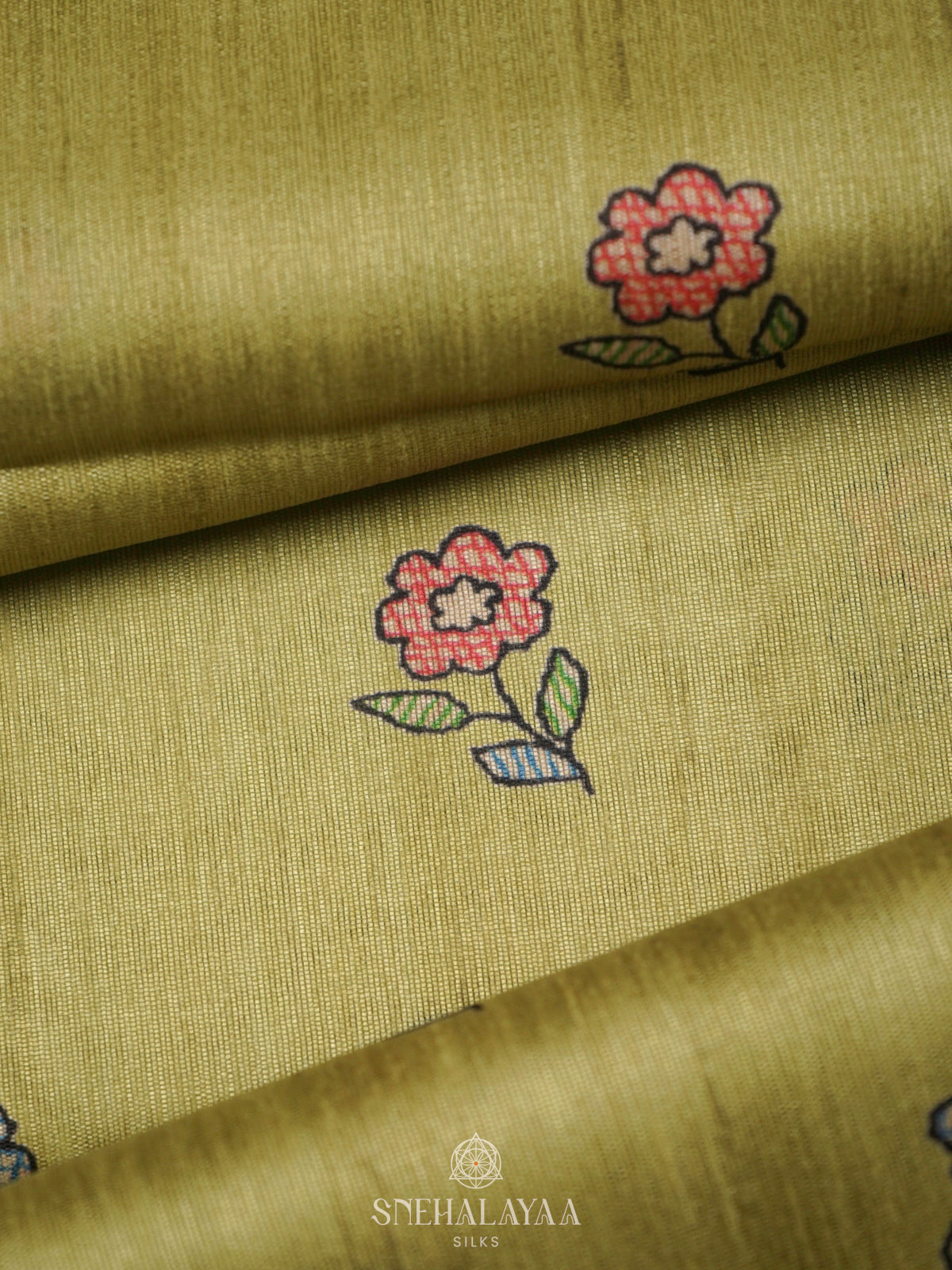 Green Printed Madhubani Saree