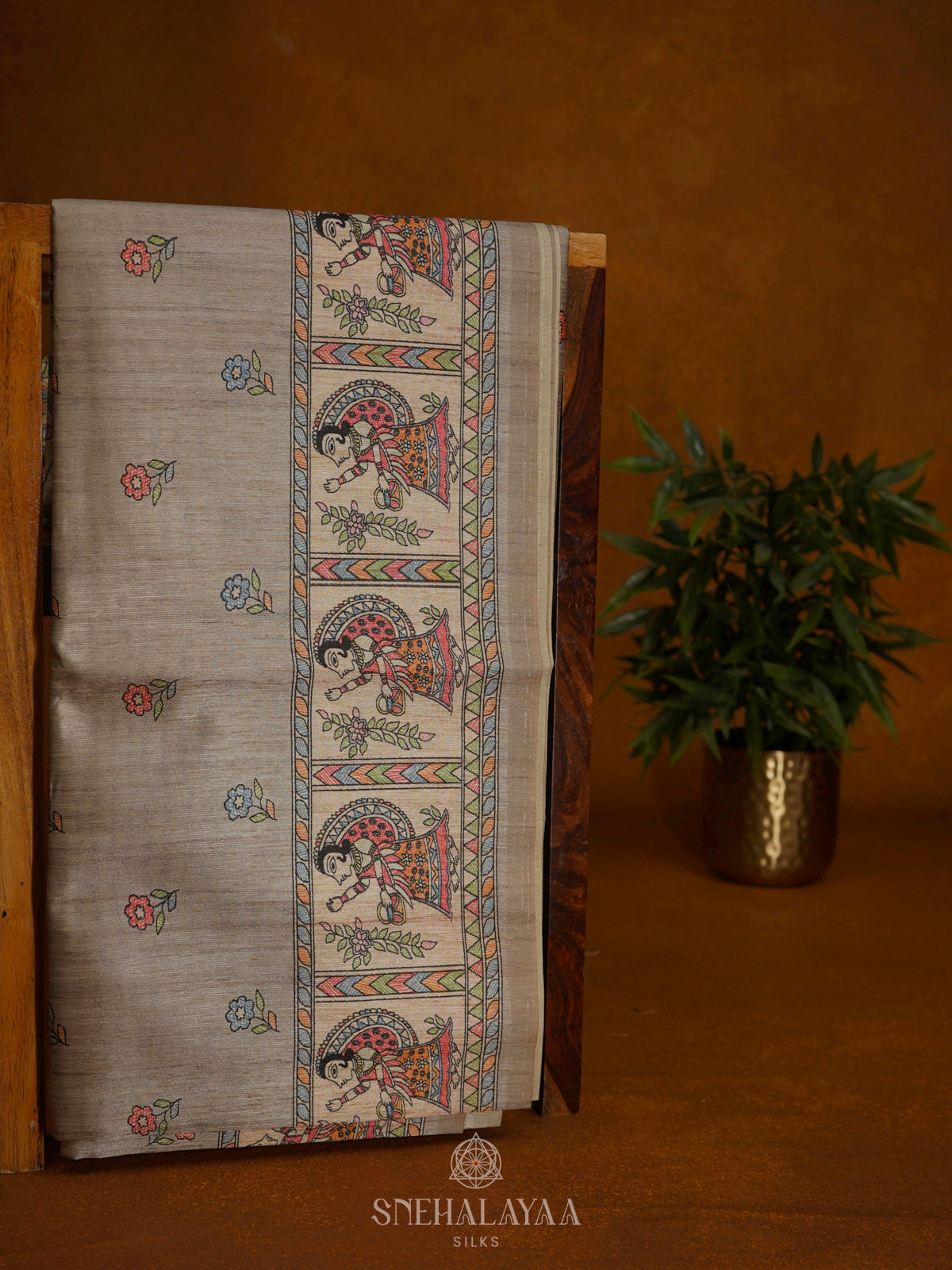 Grey Printed Madhubani Saree
