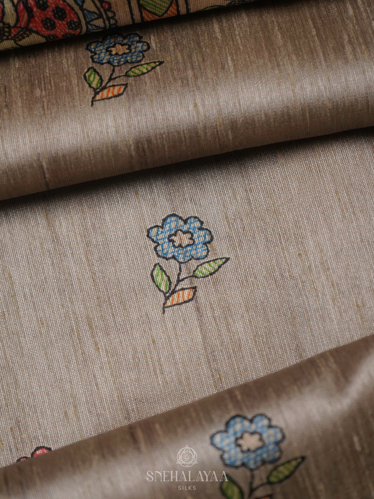 Grey Printed Madhubani Saree