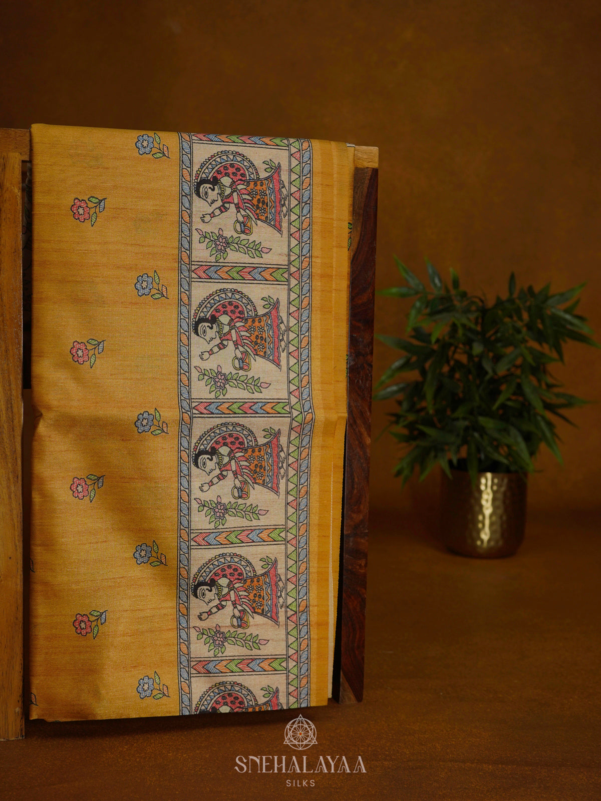 Yellow Printed Madhubani Saree