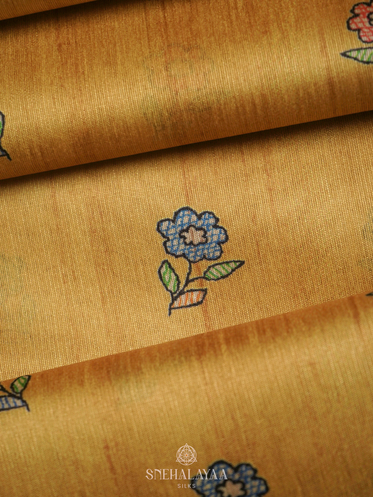 Yellow Printed Madhubani Saree