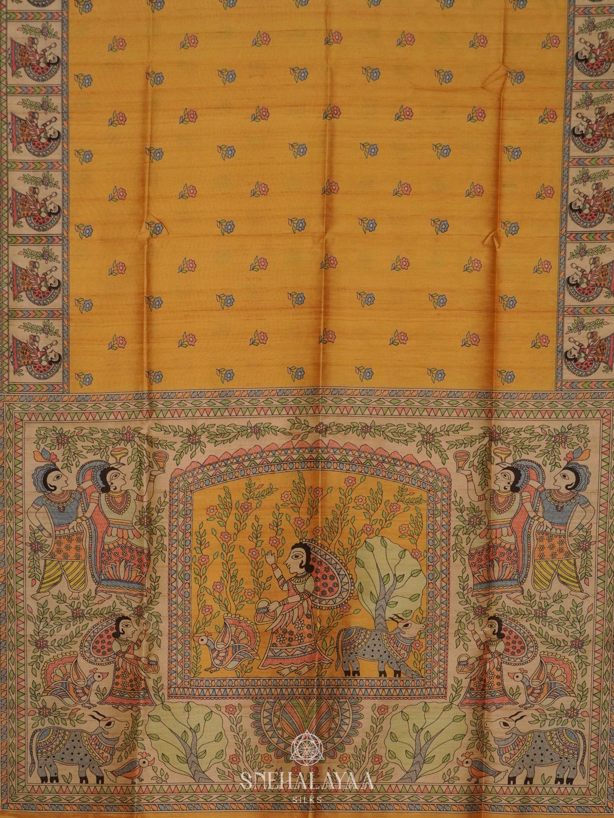 Yellow Printed Madhubani Saree