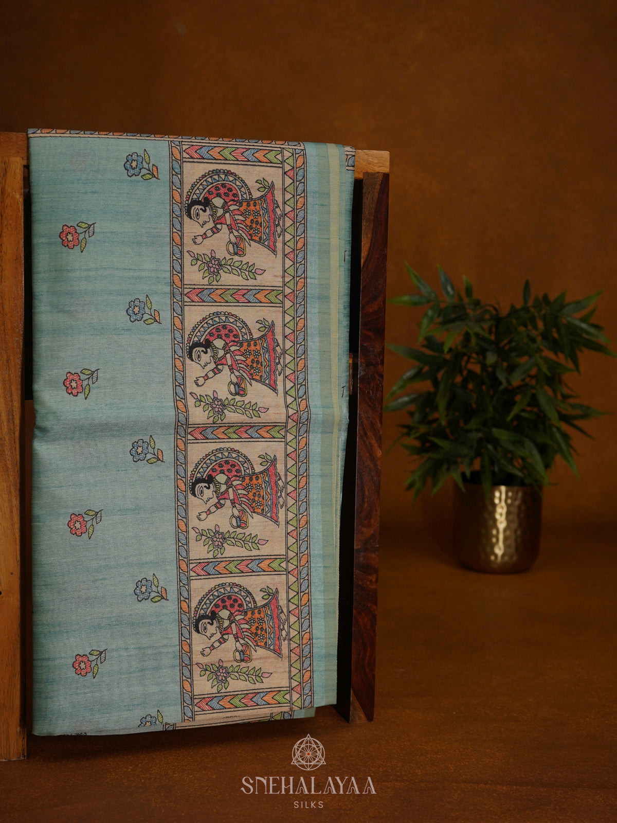 Pale Blue Printed Madhubani Saree
