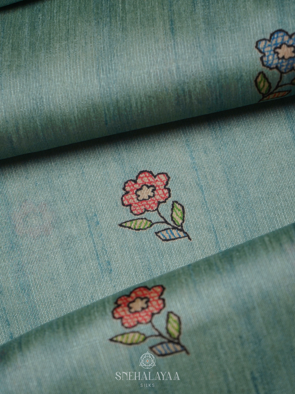 Pale Blue Printed Madhubani Saree