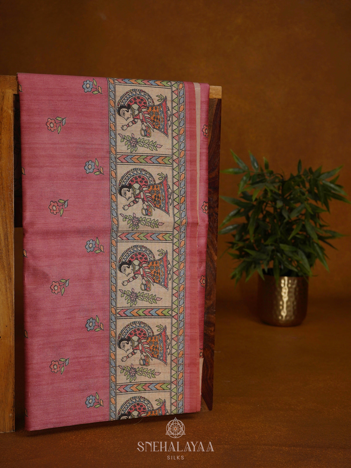 Pink Printed Madhubani Saree