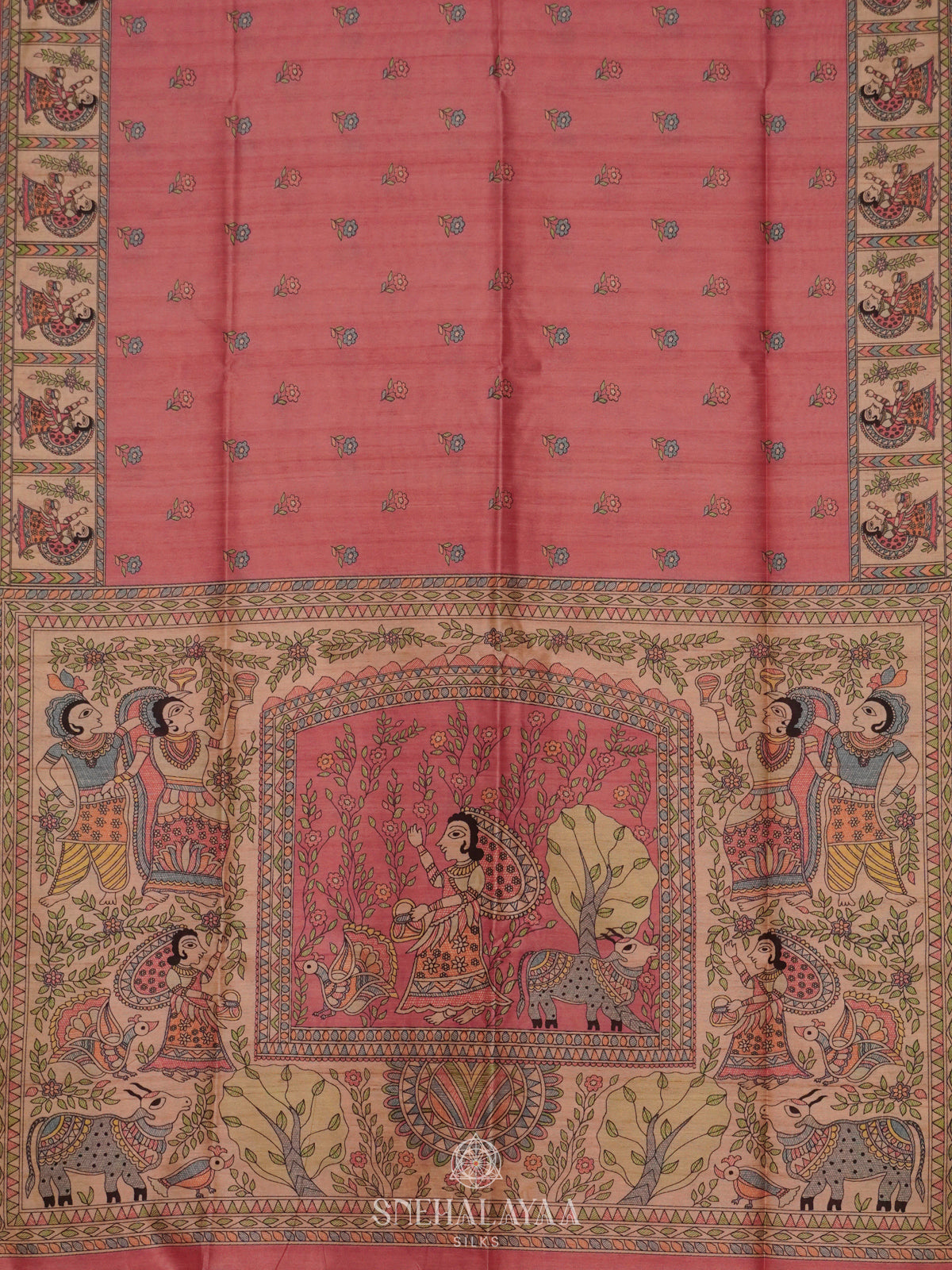 Pink Printed Madhubani Saree