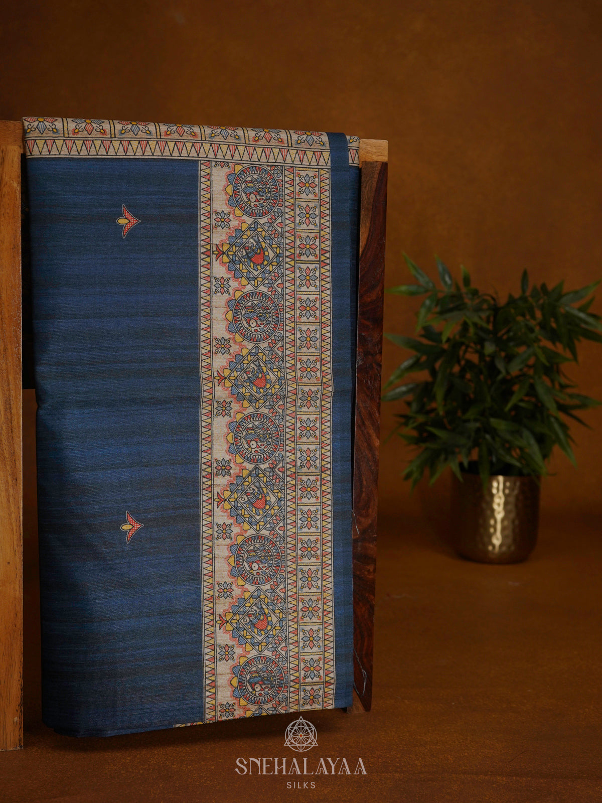 Navy Blue Printed Madhubani Saree