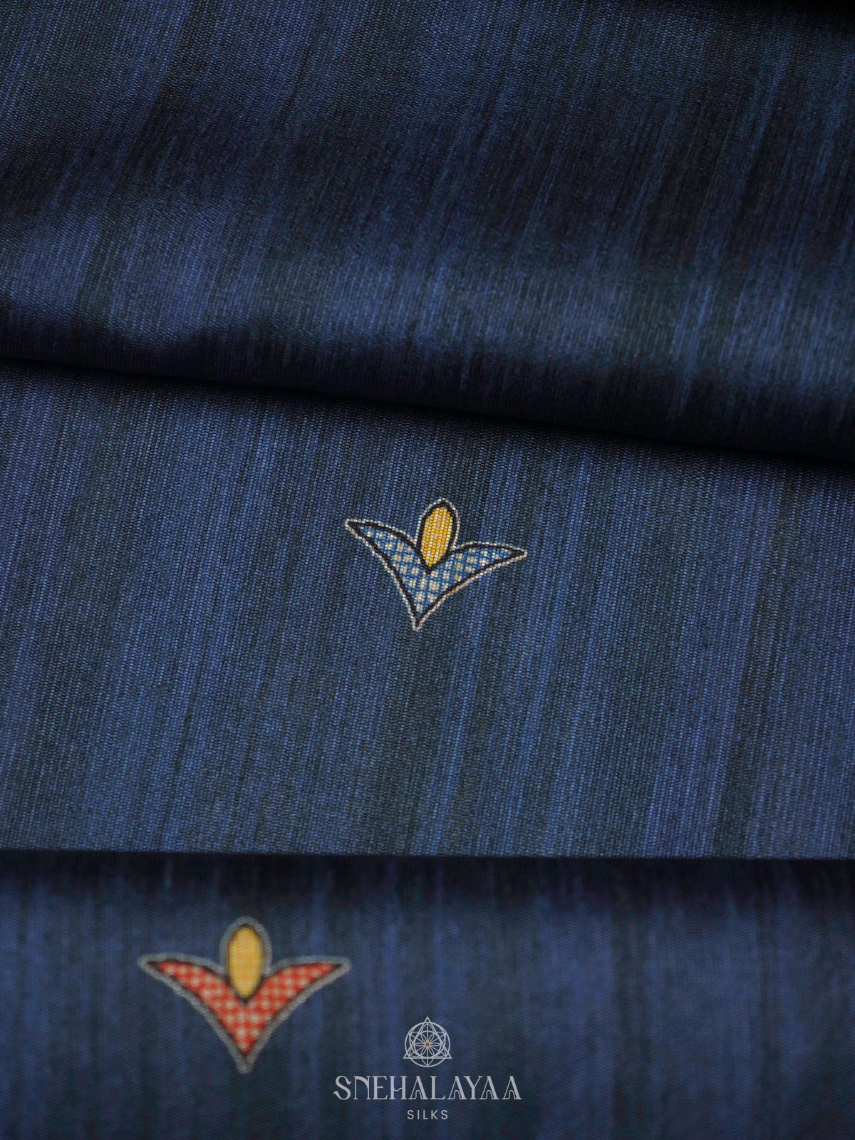 Navy Blue Printed Madhubani Saree