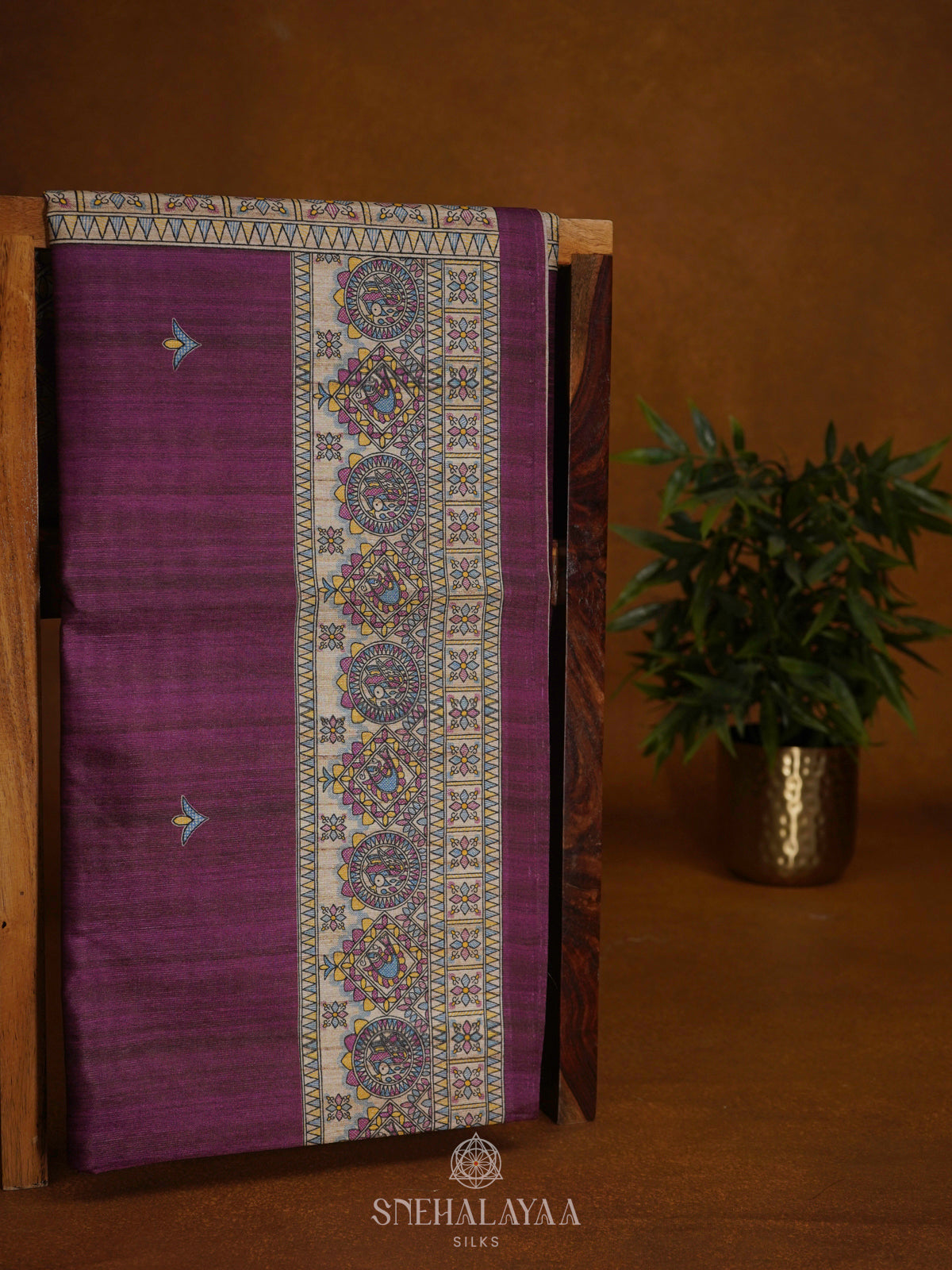 Purple Printed Madhubani Saree
