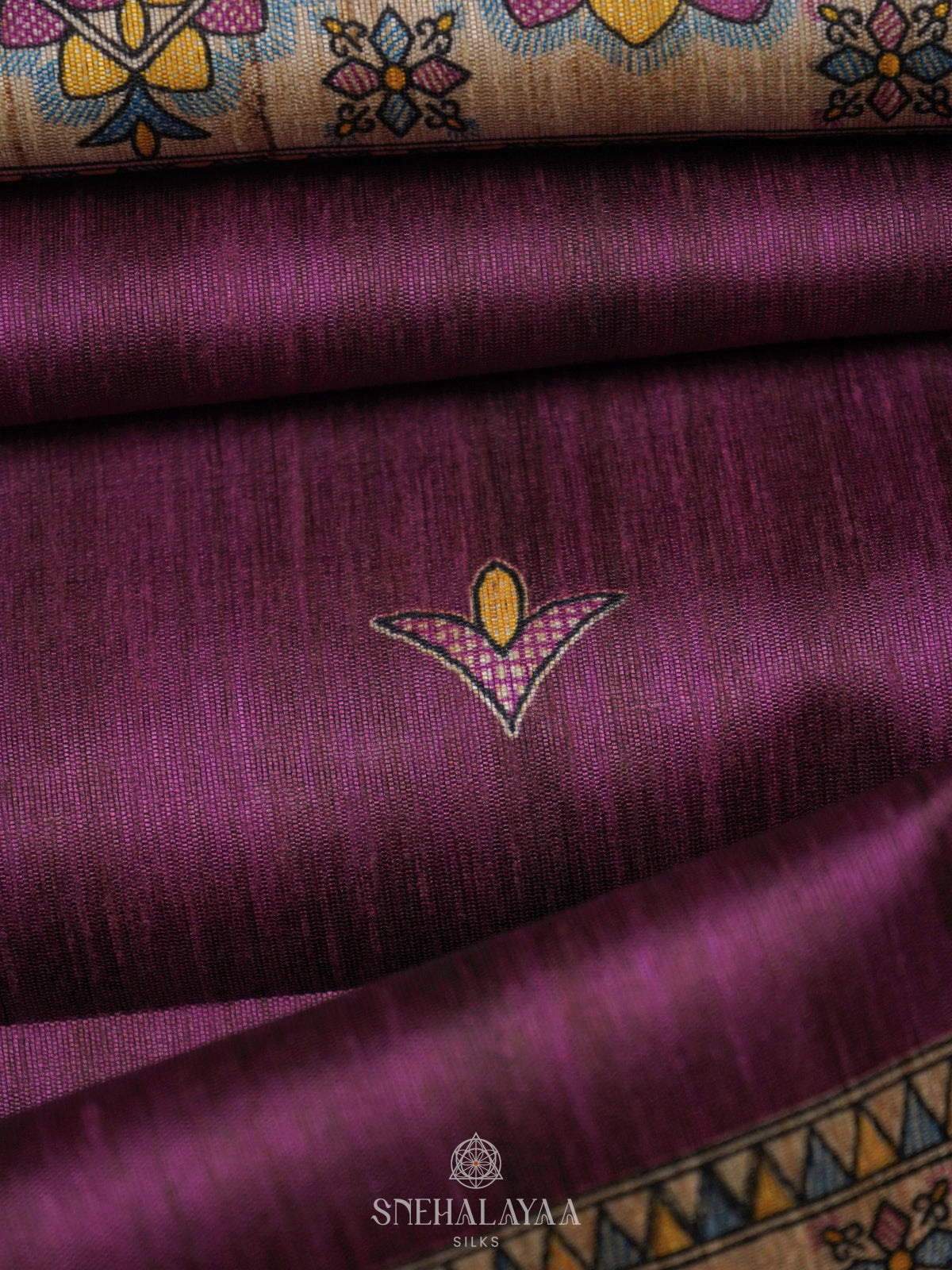 Purple Printed Madhubani Saree