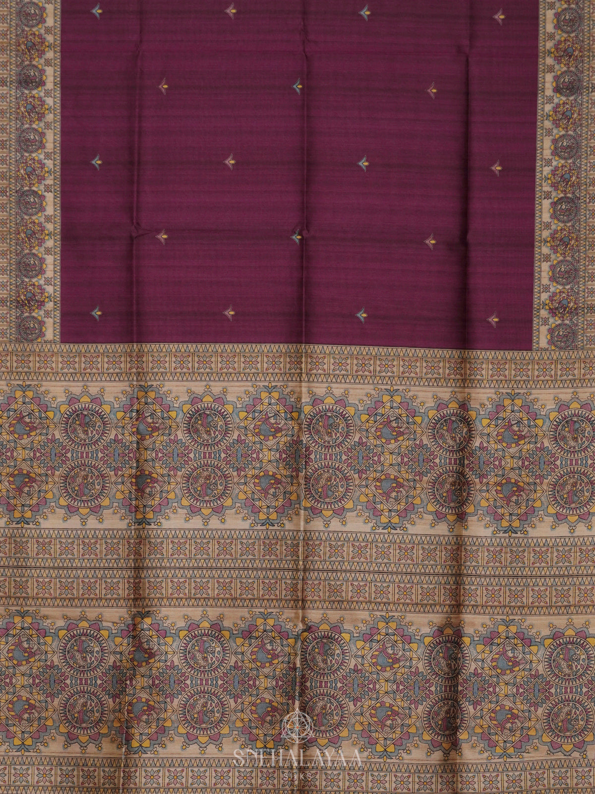 Purple Printed Madhubani Saree