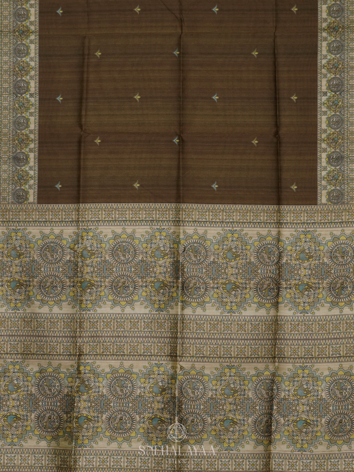 Olive Green Printed Madhubani Saree