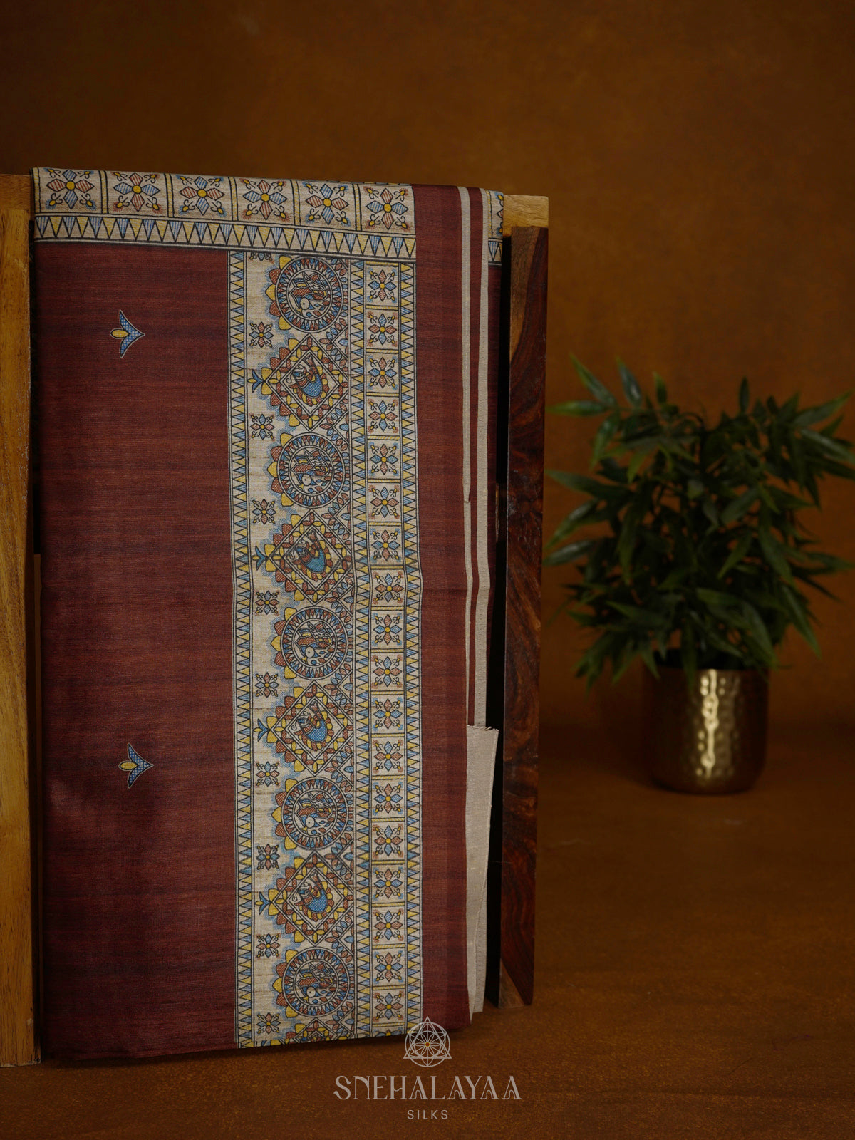 Brown Printed Madhubani Saree