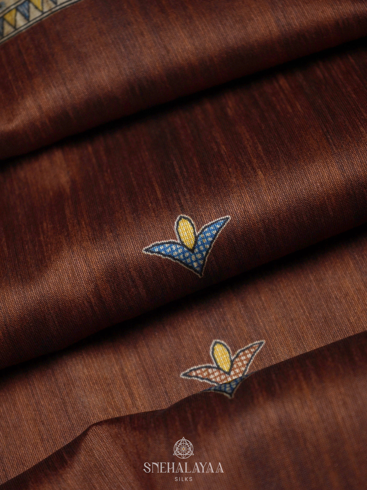 Brown Printed Madhubani Saree