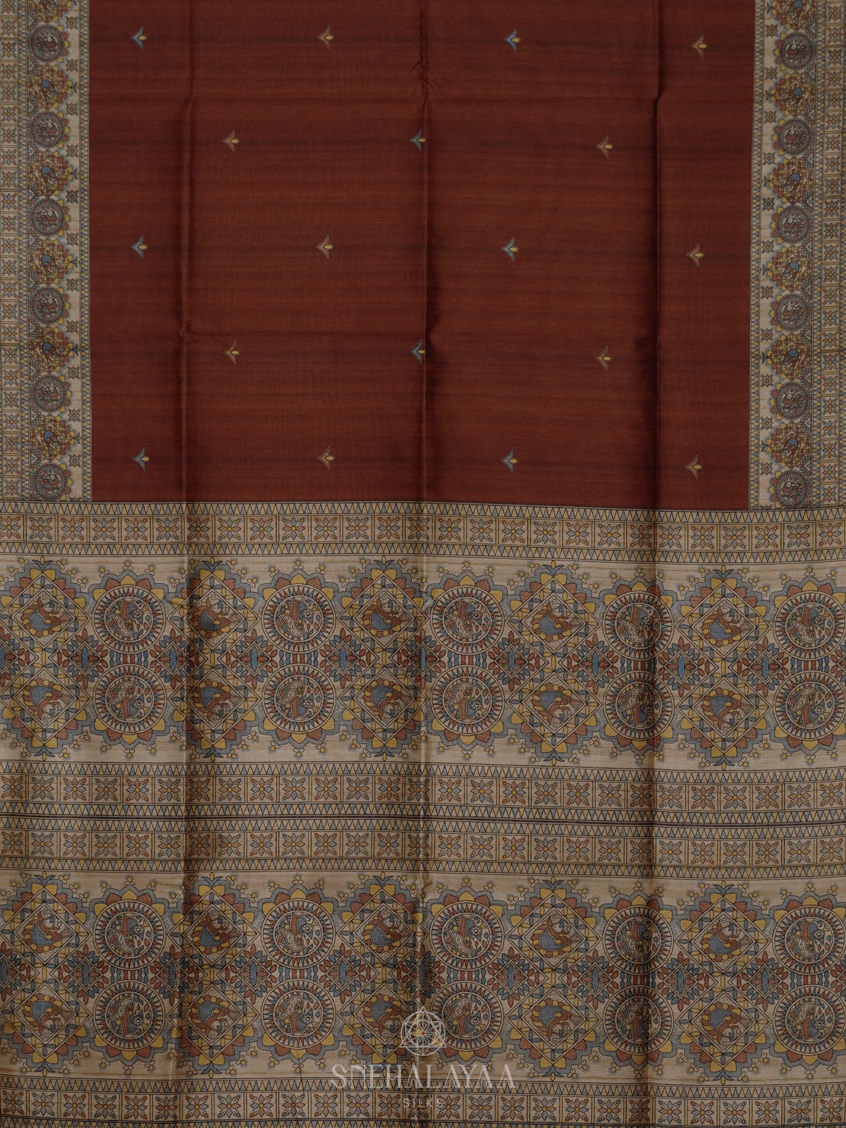 Brown Printed Madhubani Saree