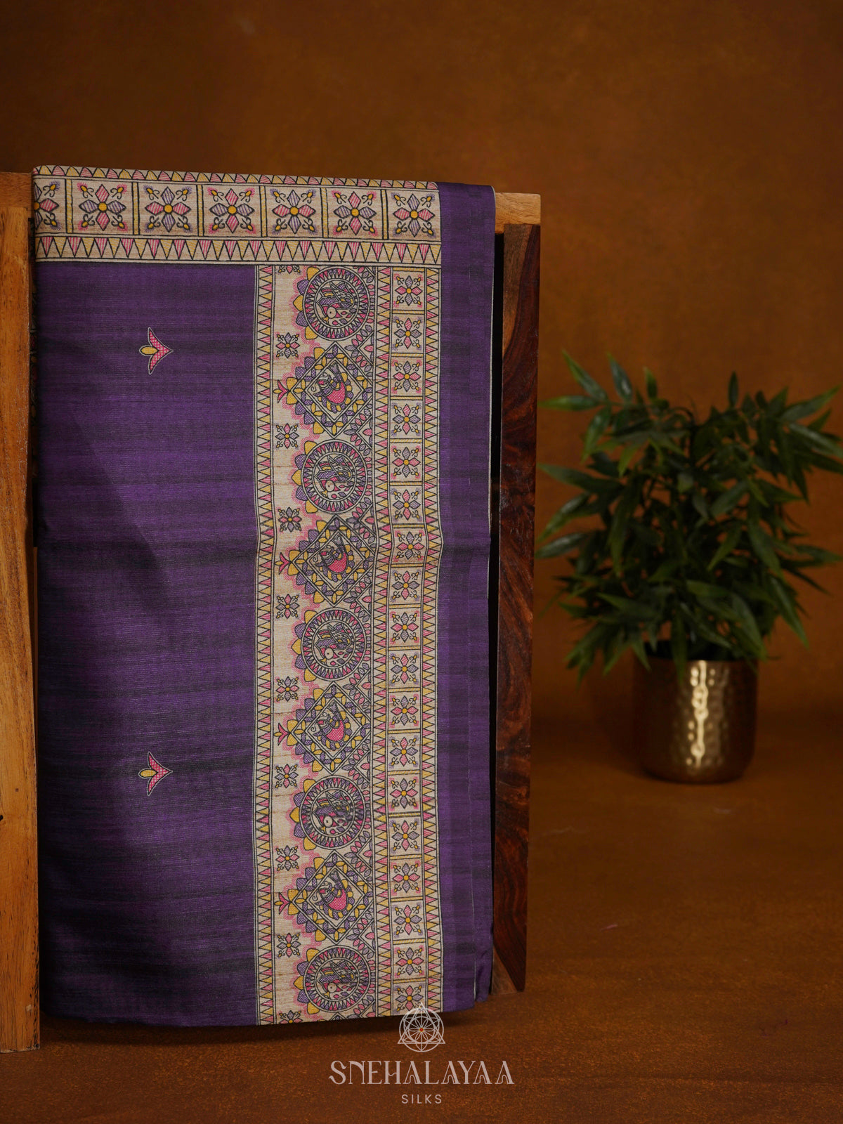 Purple Printed Madhubani Saree
