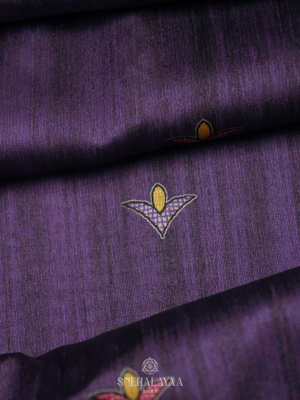 Purple Printed Madhubani Saree