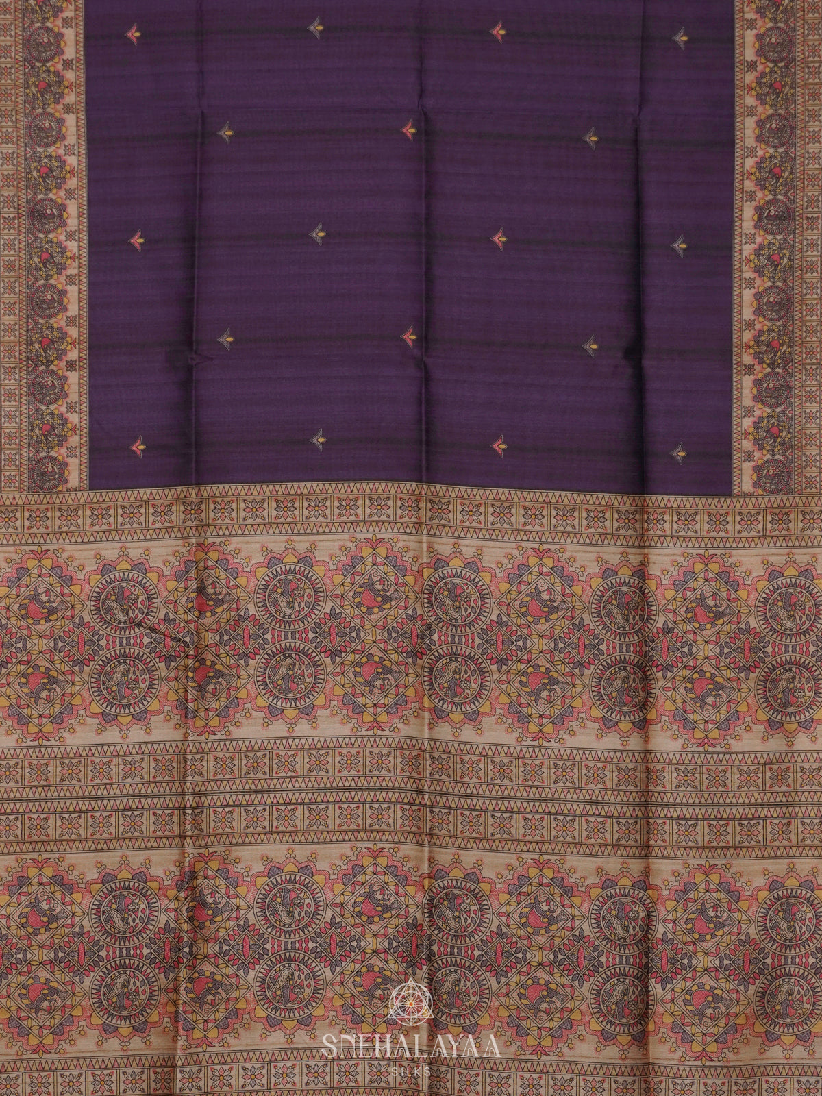 Purple Printed Madhubani Saree