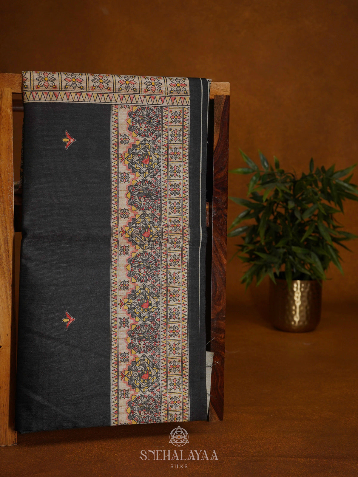 Black Printed Madhubani Saree