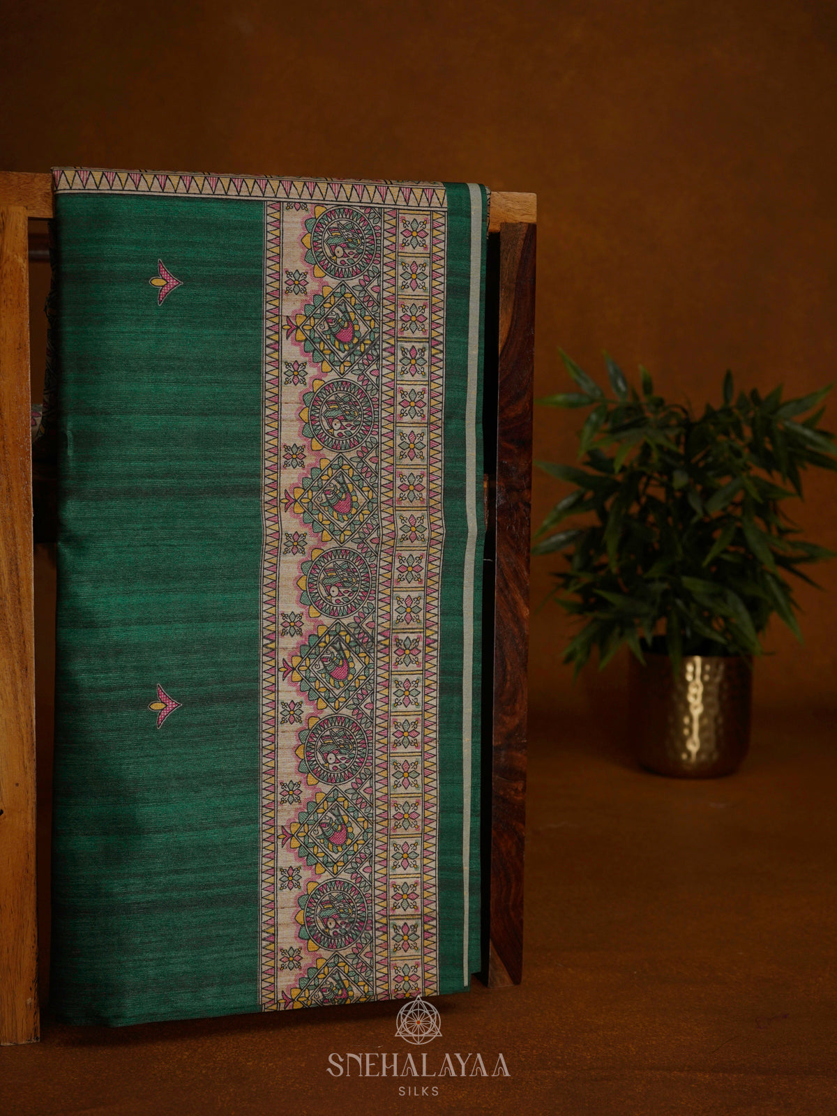 Forest Green Printed Madhubani Saree