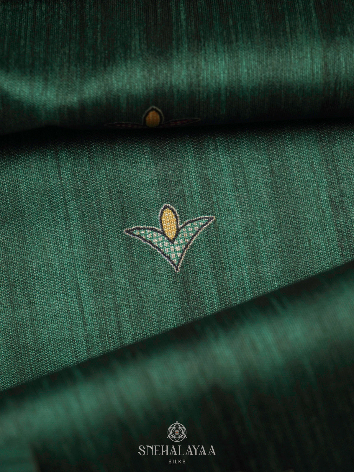 Forest Green Printed Madhubani Saree