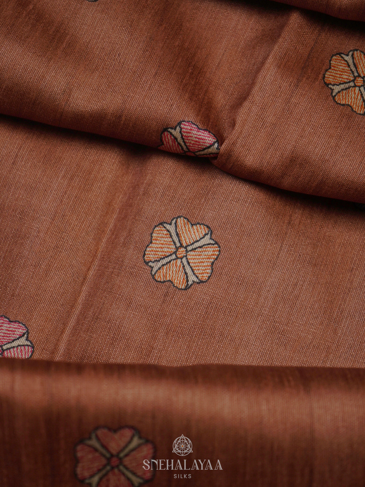 Brown Printed Madhubani Saree